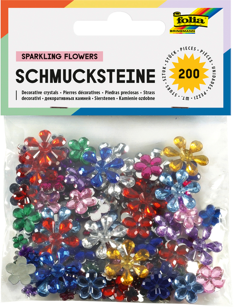 Schmucksteine Blumen, 200 Stück, Größen/Farben sortiert