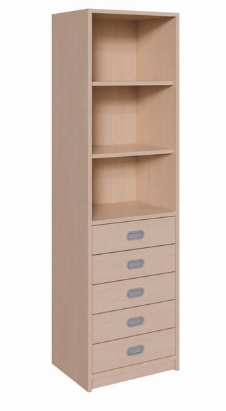 Schrank mit 5 Schubladen und offenem Regal (B/H/T: 52 x 180 x 40 cm)