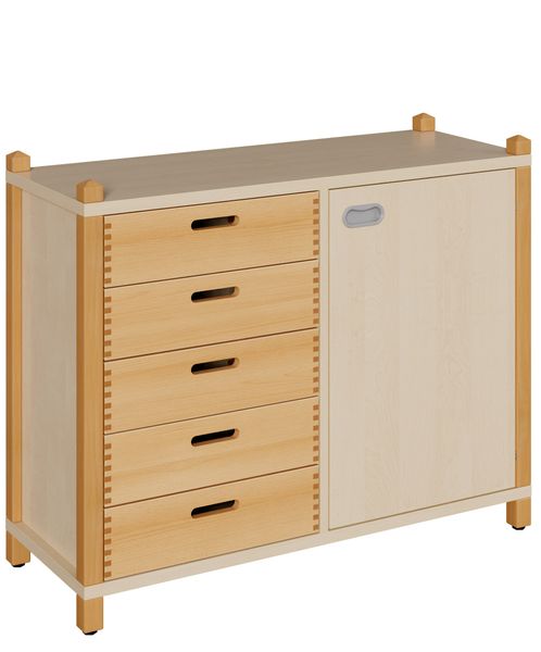 Stollenschrank mit 5 Massivholzschüben und Tür