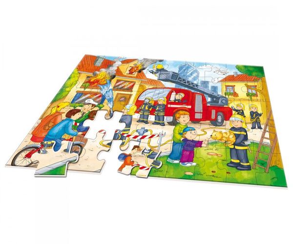 Komplett-Set 3 XXL Puzzle - Auf Streife mit der Polizei, Feuerwehr und Dinosaurier