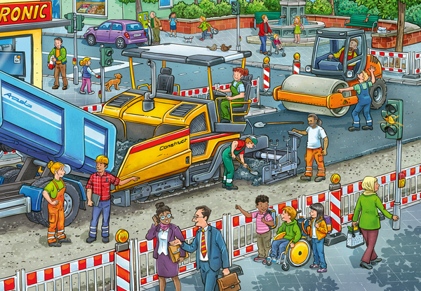 RAVENSBURGER Puzzle Straßenbaustelle, 2 x 12 Teile, ab 3 Jahre