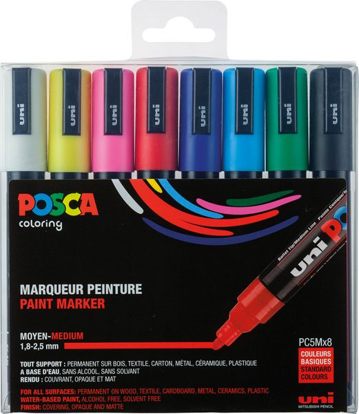 POSCA Stifte 8er Etui-Grundfarben, medium, 1,8 - 2,5 mm