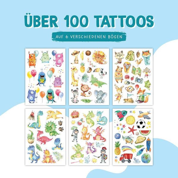 100 Kindertattoos zum Aufkleben – Dinos, Monster, Drachen, Waldtiere