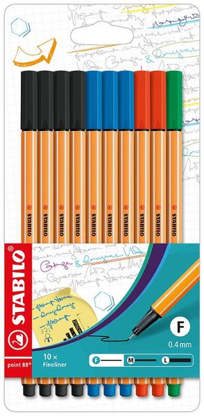 STABILO Fineliner point 88, Grundfarben-Set, 10 Stück