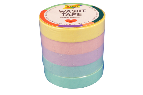 Washi Tape, Pastell, 4x10m, 5 Rollen