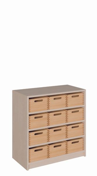 Schrank mit 12 mittleren Massivholzkästen ohne Sichtfenster (B/H/T: 78 x 80 x 40 cm)