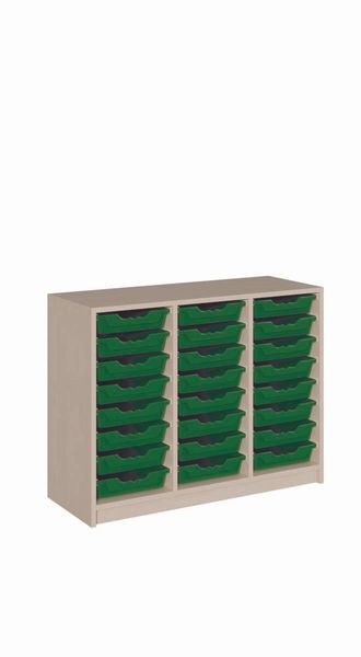 Schrank mit 24 flachen ErgoTray Boxen