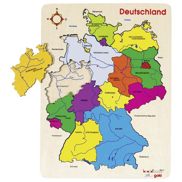 GOKI Einlegepuzzle Deutschland, Holz, 16 Teile, ab 4 Jahre