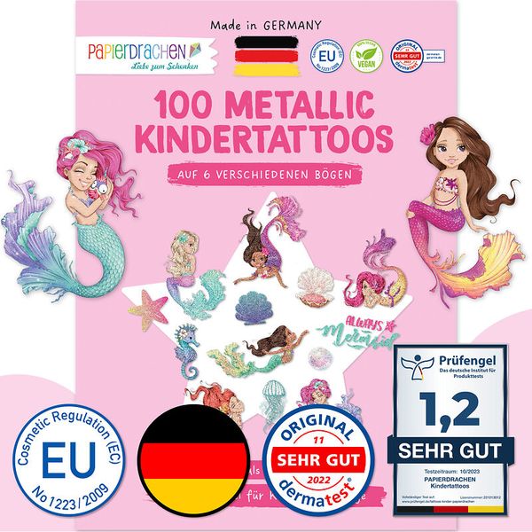 100 Kindertattoos zum Aufkleben - Glitzer Tattoo Set Meerjungfrauen