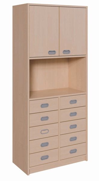 Schrank mit 10 Schubladen, mit Mittelwand und Doppeltür (B/H/T: 102 x 180 x 40 cm)