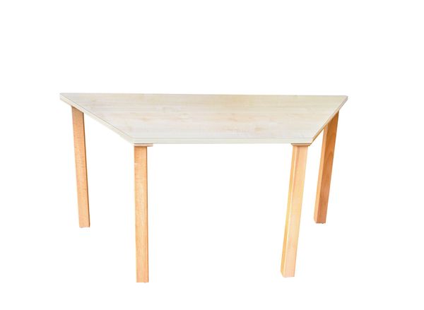 Zargenloser Trapeztisch 120x60 cm, Birke Dekor, Holzbeine