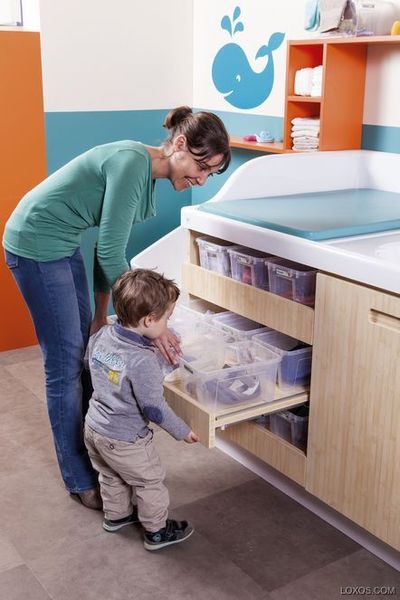 LOXOS Wickelkommode Standcreche 220 Bain mit herausziehbarer Treppe, 220x90x90 cm