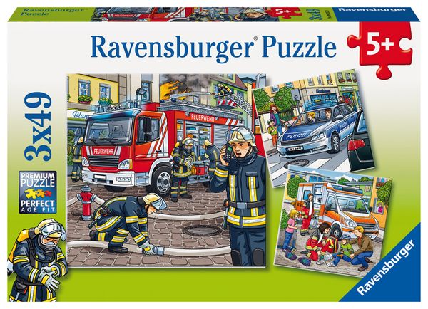 RAVENSBURGER Puzzle Helfer in der Not, 3 x 49 Teile, ab 5 Jahre