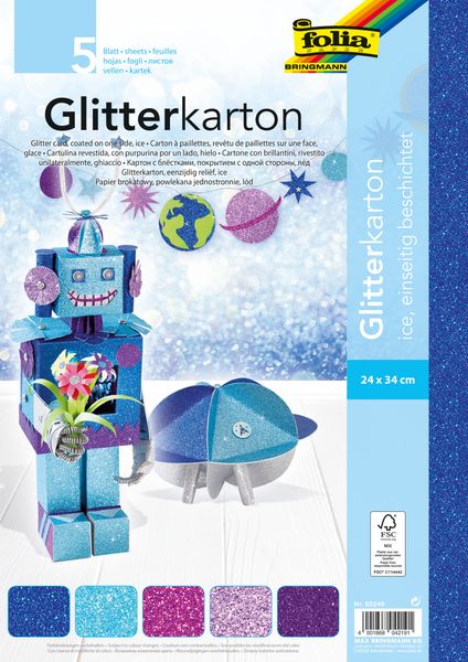 Glitterkarton "Ice" 24 x 34 cm, 5 Bögen