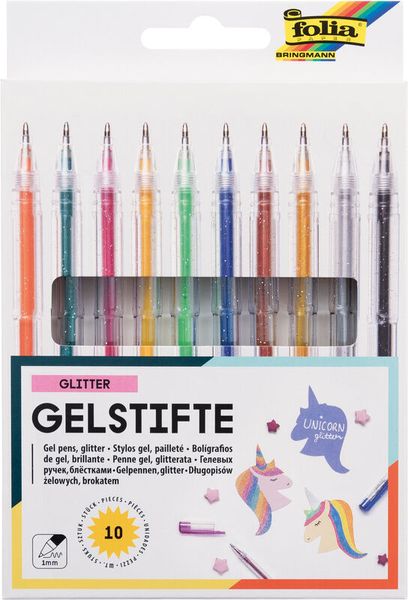 Gelschreiber glitter, 10 Stifte in 10 Farben 