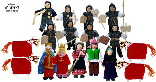 WINZLING Biegepuppen Großes Ritter Set, 17 Figuren