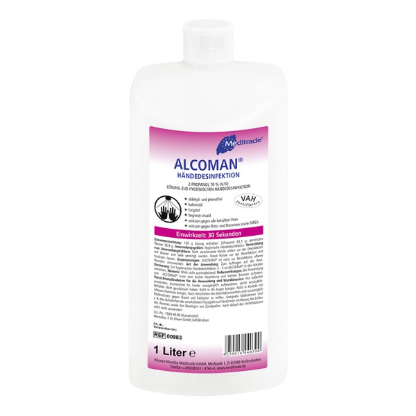 Alcoman+ Händedesinfektion, RKI u. VAH zertifiziert, 1x1 l