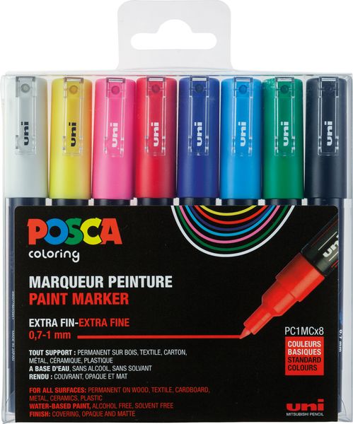 POSCA Stifte 8er Etui-Grundfarben, extra-fein, 0,7 - 1,0 mm