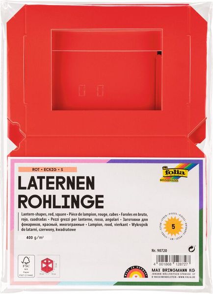 Laternen-Rohlinge eckig, klein, U3, Fotokarton, 5 Stück, Farbe wählbar