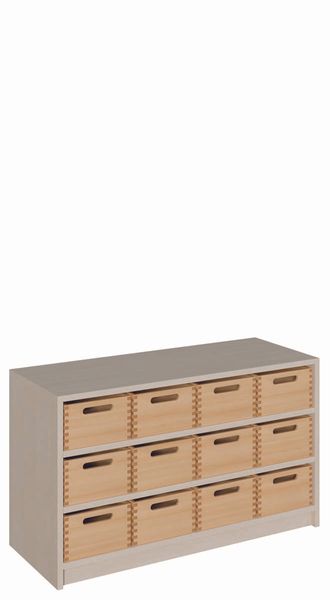 Schrank mit 12 mittleren Massivholzkästen mit Sichtfenster (B/H/T: 102 x 60 x 40 cm)