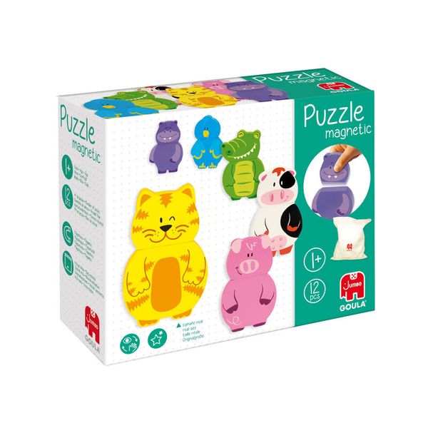 GOULA Magnetisches Holzpuzzle Tiere, 12 Teile, ab 12 Monate