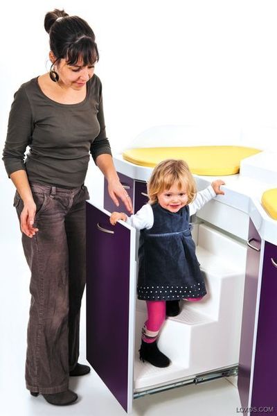 LOXOS Wickelkommode Standcreche 220 Bain mit herausziehbarer Treppe, 220x90x90 cm