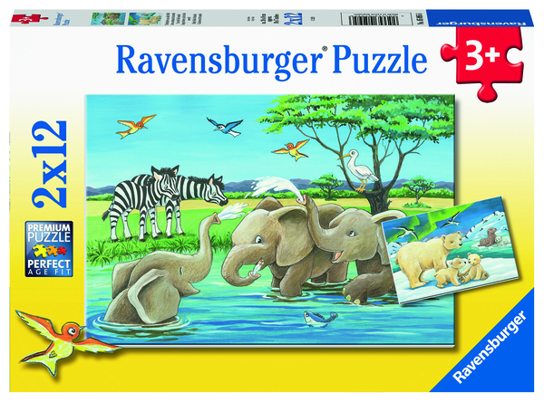 RAVENSBURGER Puzzle Tierkinder aus aller Welt, 2 x 12 Teile, ab 3 Jahre