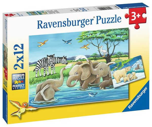 RAVENSBURGER Puzzle Tierkinder aus aller Welt, 2 x 12 Teile, ab 3 Jahre