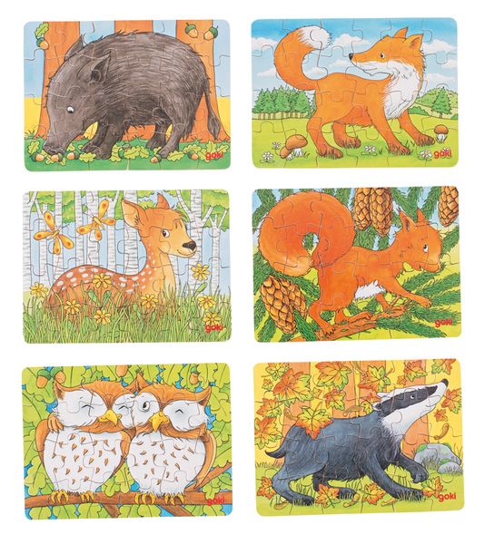 GOKI Minipuzzle Waldtiere, 36 Puzzle, 24 Teile, ab 4 Jahre