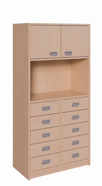 Schrank mit 10 Schubladen, offenen Fach, Doppeltür (B/H/T: 78 x 160 x 40 cm)