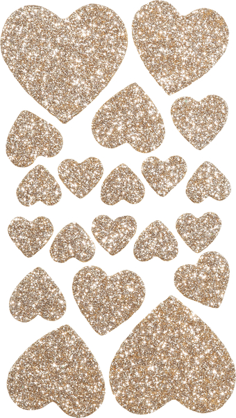 Glitter-Sticker Herzen, gold & silber