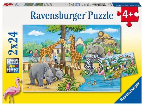 RAVENSBURGER Puzzle Willkommen im Zoo, 2 x 24 Teile, ab 4 Jahre