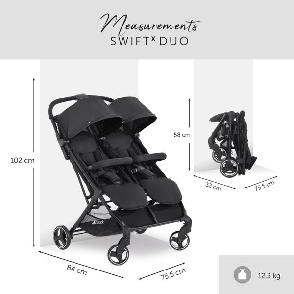 HAUCK Buggy für 2 Kinder - Swift X Duo - Black