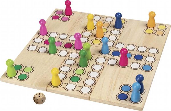 GOKI Brettspiel Ludo aus Holz, 24 x 24 cm, ab 4 Jahre