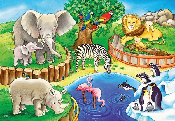 RAVENSBURGER Puzzle Tiere im Zoo, 2 x 12 Teile, ab 3 Jahre