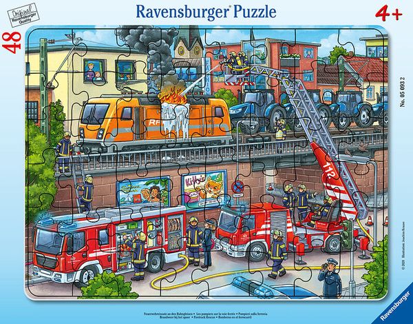 RAVENSBURGER Rahmenpuzzle Feuerwehreinsatz an den Bahngleisen, 48 Teile, ab 4 Jahre