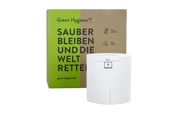 GREEN HYGIENE Palette - CO2 neutrale Handtuchrolle 2-lagig, RAINER, weiß, 450 Blatt, 240 Rollen