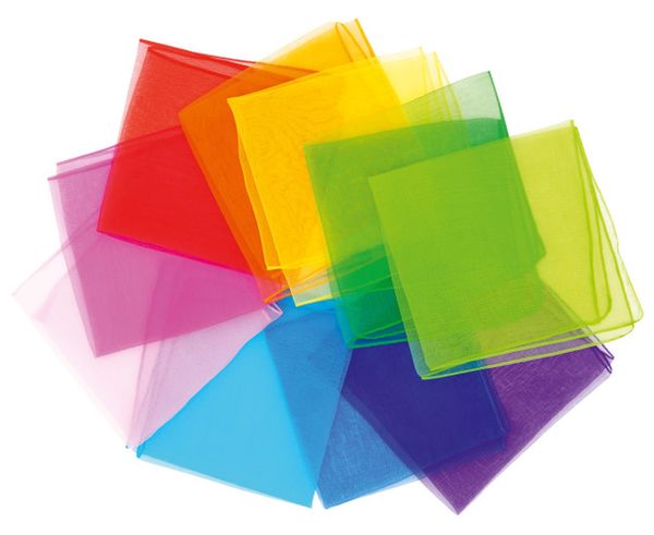 10 Jongliertücher (aus Chiffon) in 10 Farben, Maße 40x40 cm