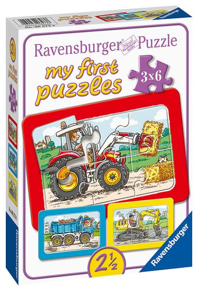 RAVENSBURGER my first puzzles: Bagger, Traktor und Kipplader, 3 Kinderpuzzles mit 6 Teilen, ab 2,5 Jahre