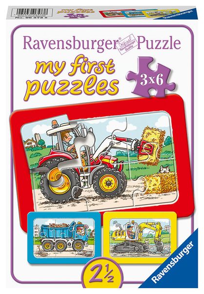 RAVENSBURGER my first puzzles: Bagger, Traktor und Kipplader, 3 Kinderpuzzles mit 6 Teilen, ab 2,5 Jahre