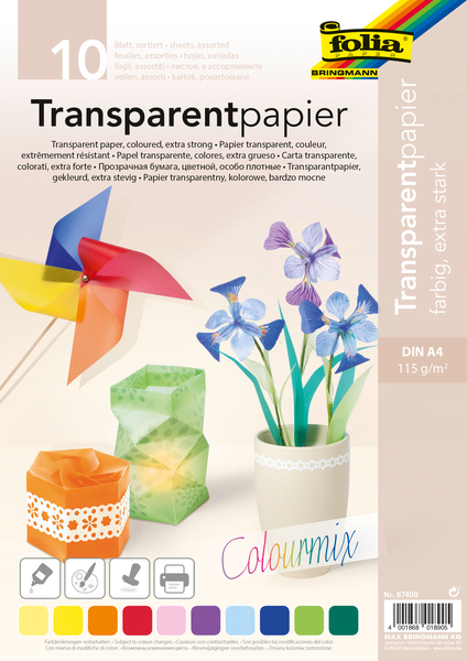 Transparentpapier, farbig sortiert, DIN A4, 10 Blatt