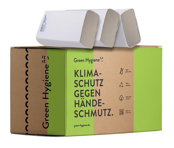 GREEN HYGIENE Vorratspack CO2 neutrales Handtuchpapier 2-lagig, FRIEDA, weiß, V-Falz, 25x23 cm, 2 x 4.000 Blatt