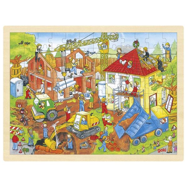 GOKI Einlegepuzzle Baustelle, Holz, 96 Teile, ab 3 Jahre