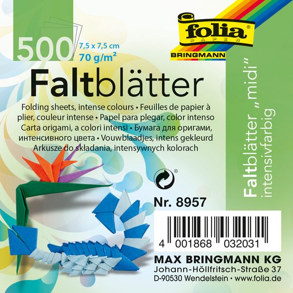 Faltblätter intensivfarbig, 7,5x7,5 cm, 500 Blatt bunt sortiert