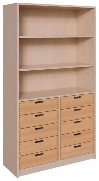 Schrank mit 10 Massivholzschüben und Einlegeböden (B/H/T: 102 x 180 x 40 cm)