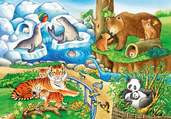 RAVENSBURGER Puzzle Tiere im Zoo, 2 x 12 Teile, ab 3 Jahre