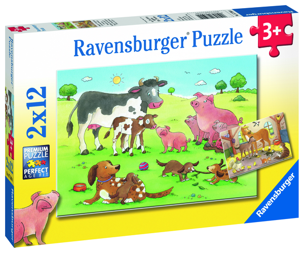 RAVENSBURGER Puzzle Glückliche Tierfamilien, 2 x 12 Teile, ab 3 Jahre