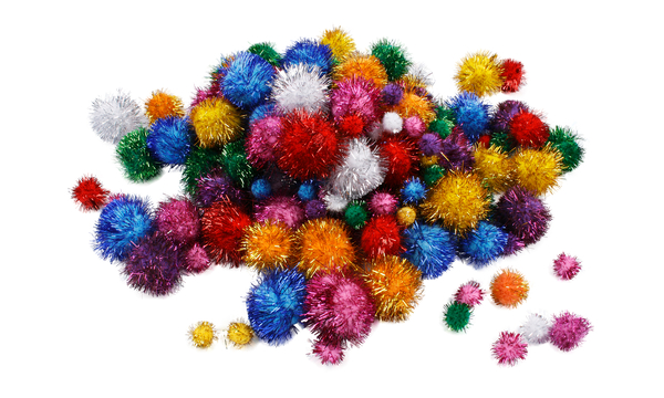 Glitterpompons, 700 Stück, versch. Größen