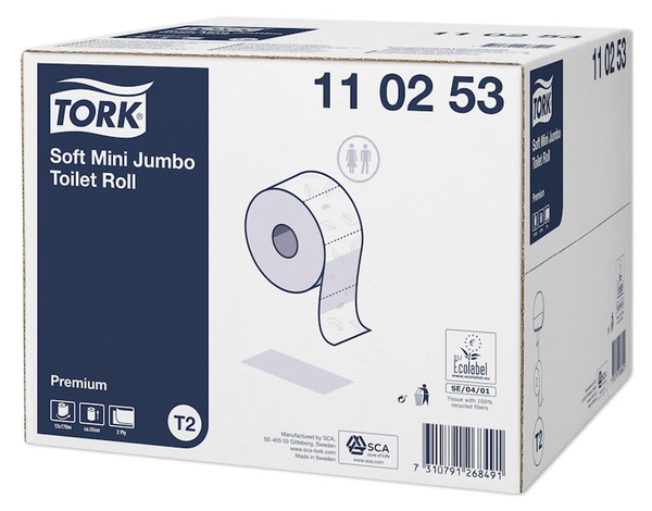 TORK Premium Mini Jumbo Toilettenpapier 2-lagig, 12 Rollen à 850 Blatt (110253)