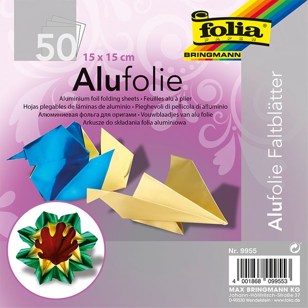 Alufaltblätter, 15x15 cm, 50 Blatt bunt sortiert